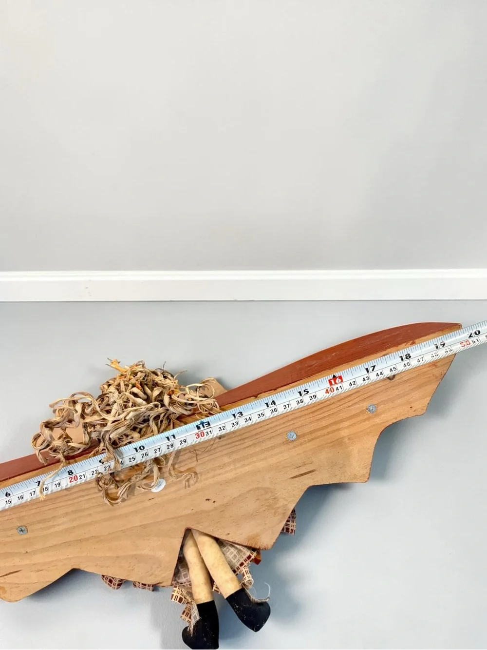 Vintage Handmade 20” Wall Shelf w/ Folk Art Primitive Rag Doll Autumn Harvest